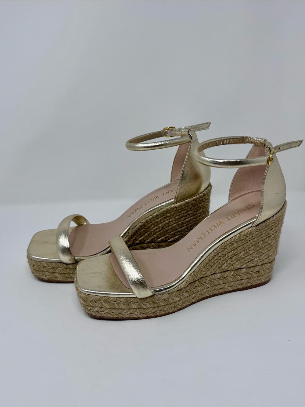 Stuart Weitzman | Nudist Square Toe Espadrille Platform Wedge, Gold,Size 10 -EUC - Picture 5 of 8